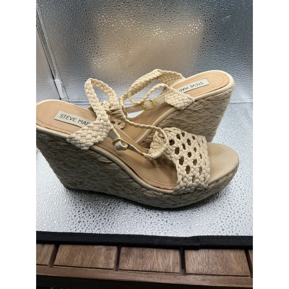 Steve Madden High Wedge Espadrilles Manngo in Natural/Ivory  Size 10